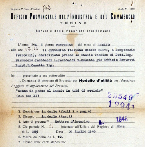 Canna CORTI Cesare - brevetto Torino 1946