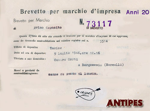 Canna Cesare Corti brevetto marchio Iridea 1946 