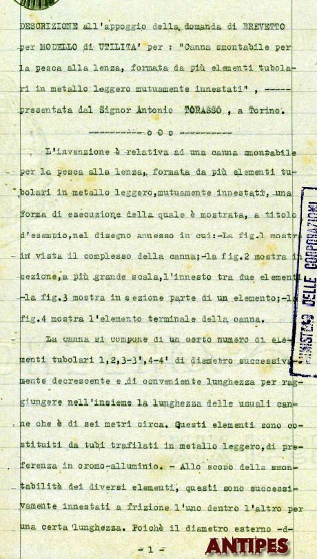 Canna TORASSO Antonio - 1942 brevetto TO