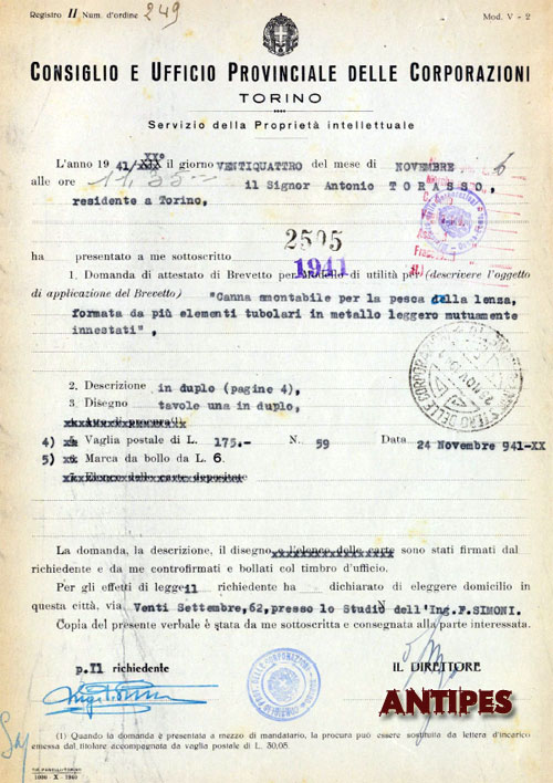 Canna TORASSO Antonio - 1942 brevetto TO