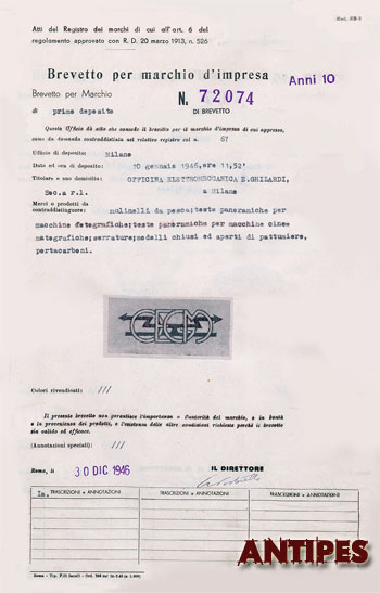 E. Ghilardi - brevetto marchio impresa - gennaio 1946