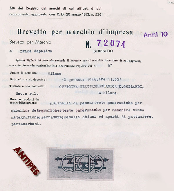 E. Ghilardi - brevetto marchio impresa - gennaio 1946