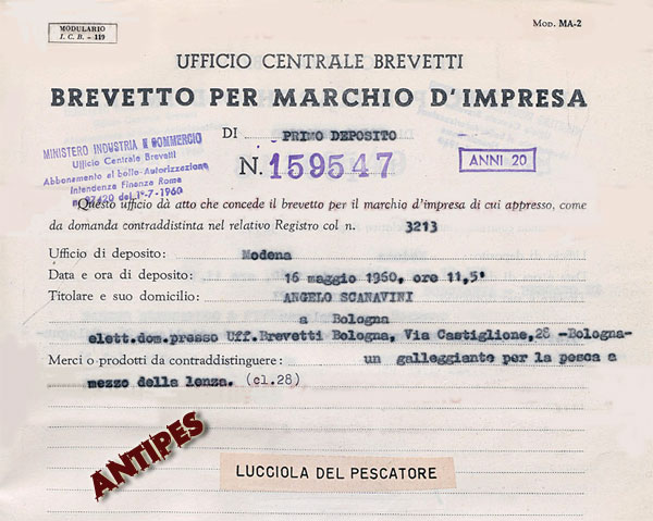 Lucciola del Pescatore - brevetto marchio 1960
