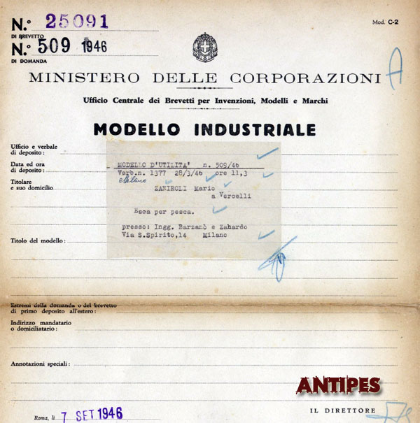 ZAMA brevetto 1946 esche metalliche 