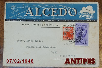 ALCEDO, busta per corrispondenza datata 07/02/1948
