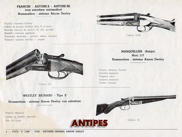 Alcedo - Catalogo Armi anni "50 - fucile Franchi Astore s SE, Masquwllier, Westley Richard tipo E