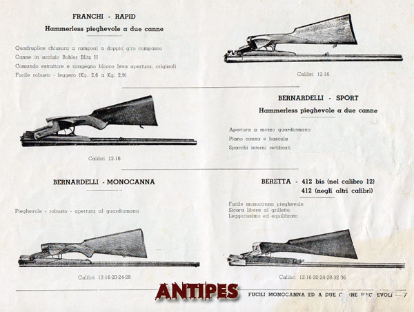 Alcedo - Catalogo Armi anni "50 - fucili Franchi Rapid, Bernardelli Sport  e Beretta 412