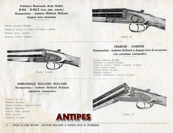 Alcedo - Catalogo Armi anni "50 - Fucili FNA H052, Franchi Condor e Bernardelli H&H