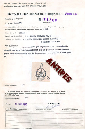CARGEM Brevetto Marchio Impresa ottobre 1945