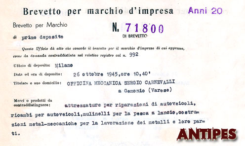 CARGEM Brevetto Marchio Impresa ottobre 1945