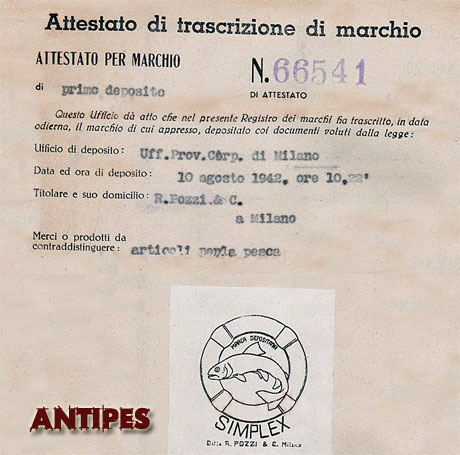 SIMPLEX - Milano - Attestato Trascrizione Marchio - agosto 1942