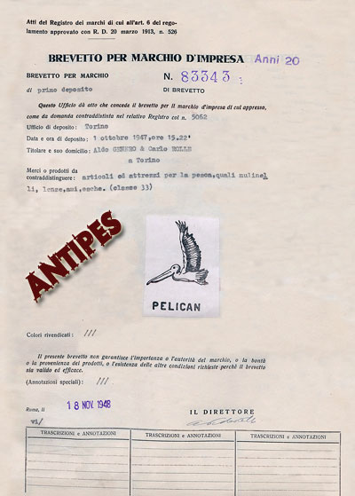 PELICAN Brevetto Marchio Impresa - ottobre 1947