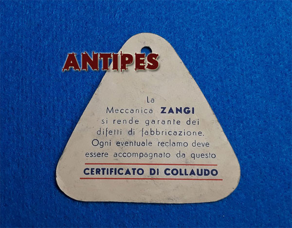 Zangi Pelican 100 - certificato di collaudo 1953