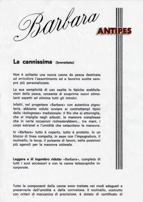 BARBARA - canna con mulinello incorporato - prodotta in Italia a Bologna