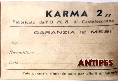OMA Karma - I versione - tagliando garanzia