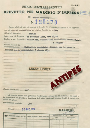 Lucky Fisher Brevetto Marchio Impresa - febbraio 1954