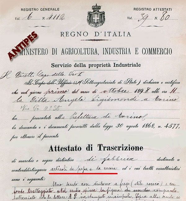 Sigismondi Angelo - brevetto 1 ottobre 1898