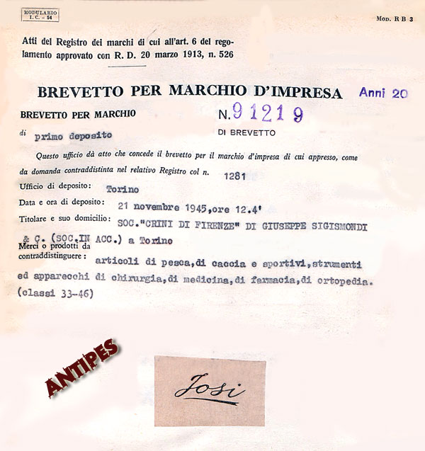 Giuseppe Sigismondi - brevetto 21 novembre 1945