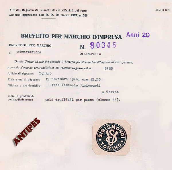 Vittorio Sigismondi - brevetto 19 novembre 1946